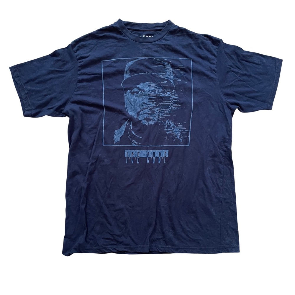 Ice Cube Mens Glitch Portrait Graphic T-Shirt Black 2XL Short Sleeve Rap Tee